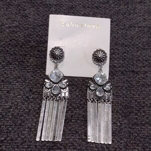 ZAD Silver Rhinestone Flower Dangle Earrings